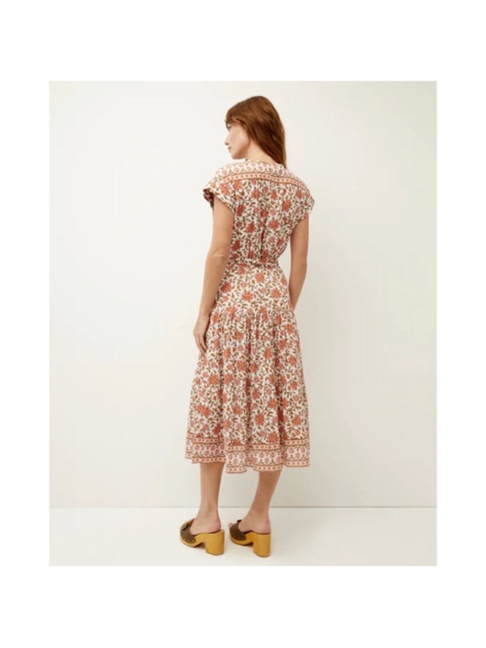 NEW VERONICA BEARD Lexington Pink Floral Cotton-seersucker Midi Dress - Picture 7 of 14
